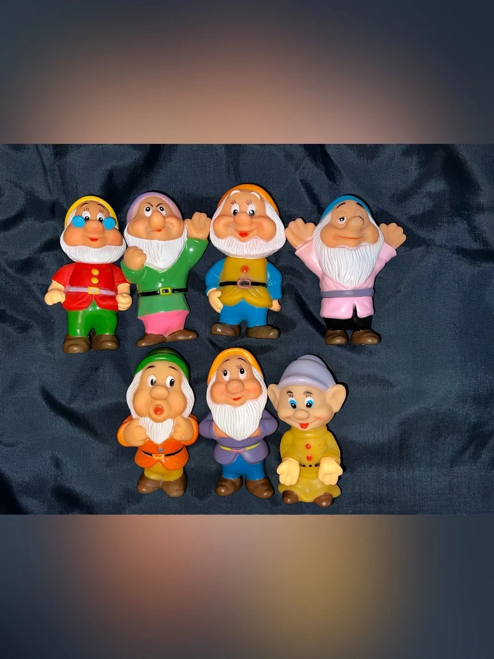 1970s 80s 7 Dwarfs Set 5” Vinyl Squeaky Figures Snow White Vintage Walt Disney